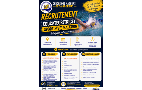 🏊‍♂️ Le Cercle des Nageurs de Saint-Brieuc recrute ! 🏊‍♀️